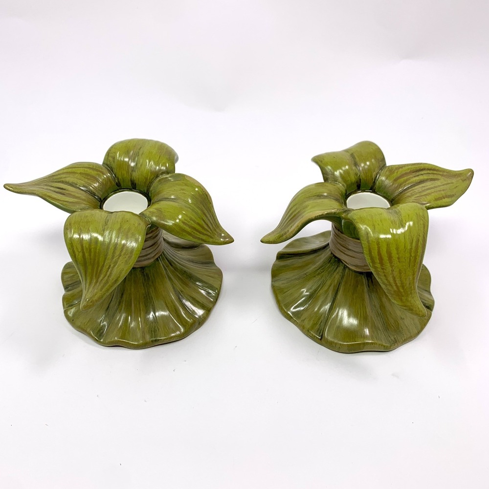 Pair Dept 56 Time to Celebrate Harvest Corn Husk Candle Holders Ceramic Fall